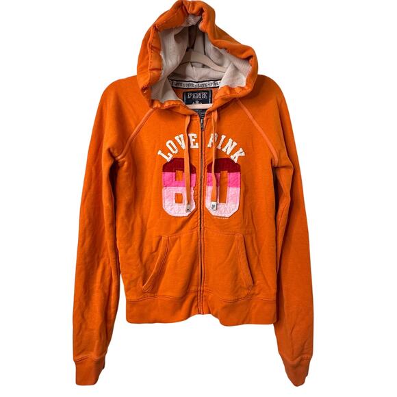 Lg Y2K Victoria’s Secret Pink 2008 Orange Zip Up Hoodie Love Pink Coquette Prep - Picture 1 of 8